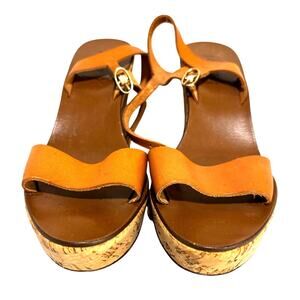 J Crew Boho casual sandals cork heels platforms tan leather uppers US size 10M